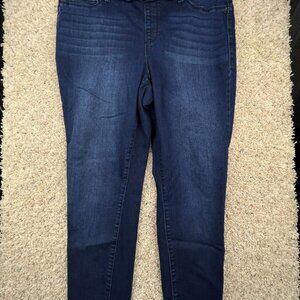 Juicy Couture Jeans Womens 16 Dark Blue Distressed Zip Stretch Elastic Waist